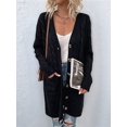thumbnail image 5 of Women'S Autumn and Winter Long Sleeve Cardigan Sweater Cable Knit Front Button Long Coat Black L, 5 of 7