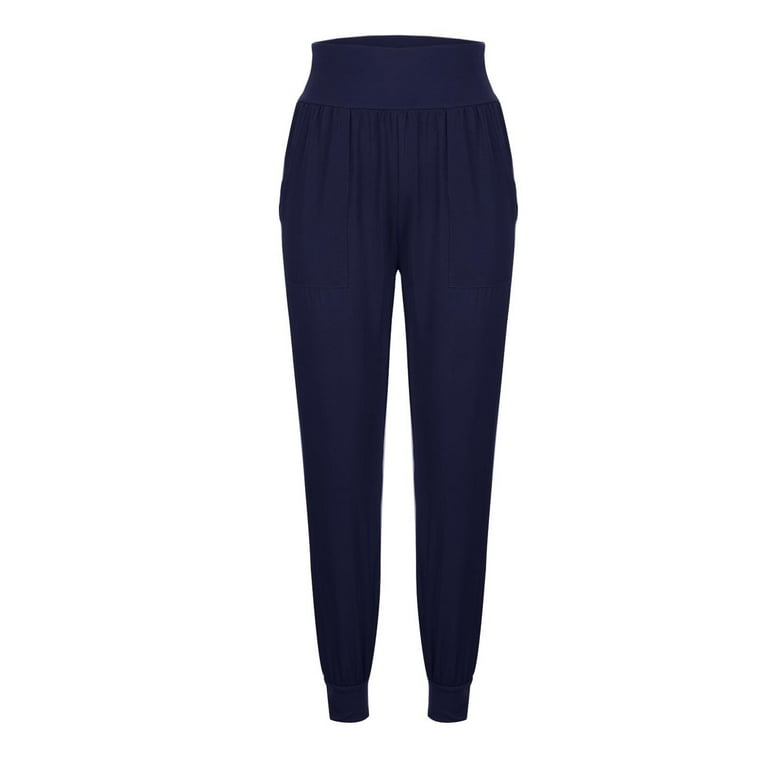 Hfyihgf Women's Jogger Pants High Waisted Sweatpants with Pockets Tapered  Casual Slit Hem Lounge Work Pants(Dark Blue,XL) 
