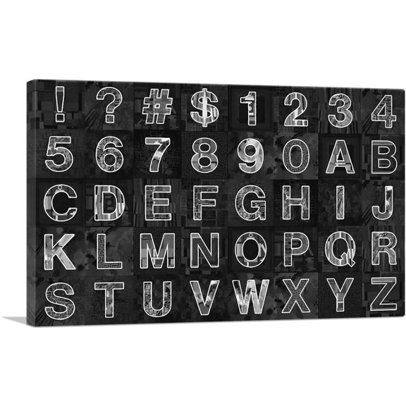 ARTCANVAS Modern Black & White Horizontal Rectangle Full Alphabet Canvas Art Print - Size: 18" x 12" (1.50" Deep)