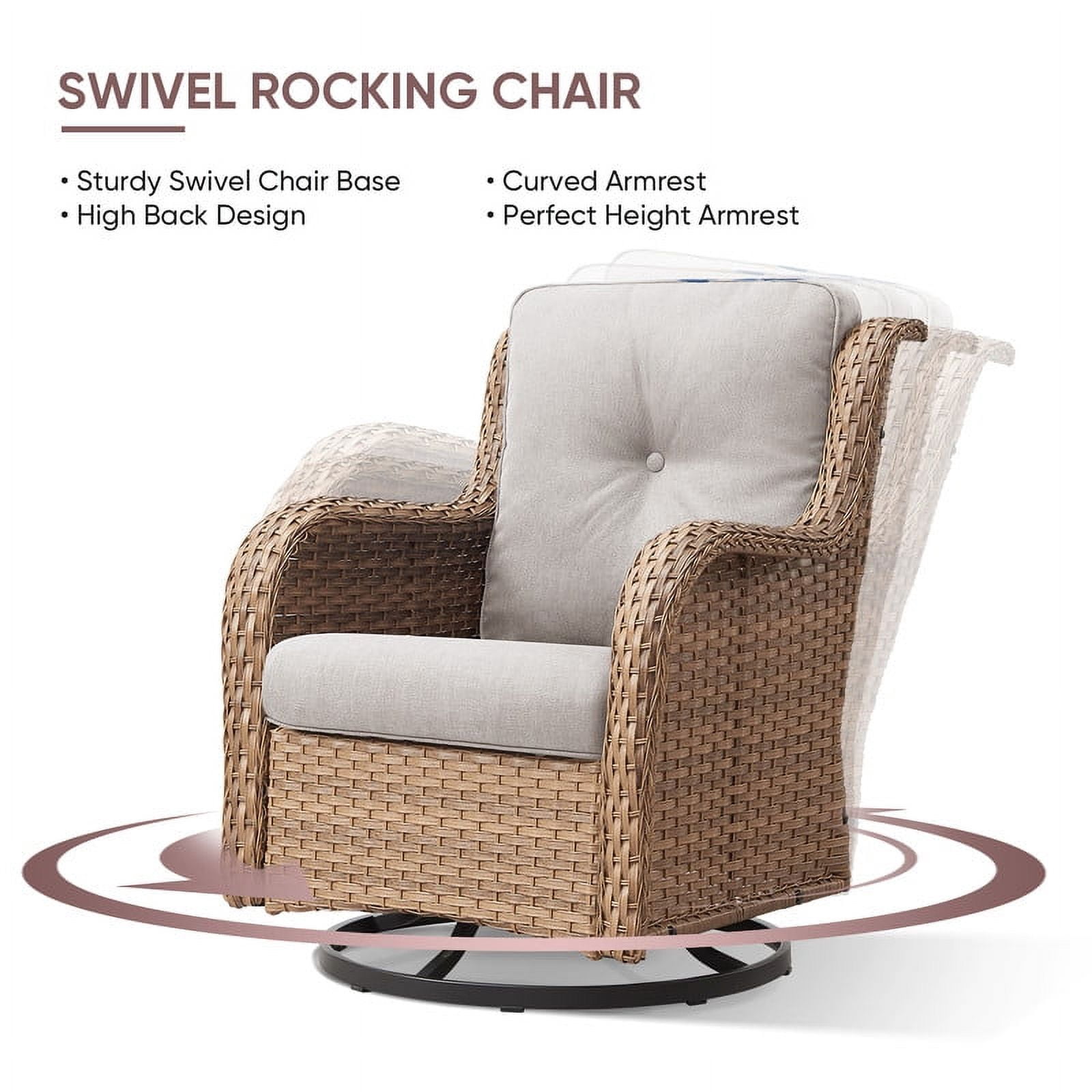 PARKWELL 4 Pieces Outdoor Patio Furniture Set Wicker Rattan Swivel Glider Chairs Cushioned Sofa Coffee Table All-Weather Conversation Sectional with Anti-Slip Cushions for Balcony