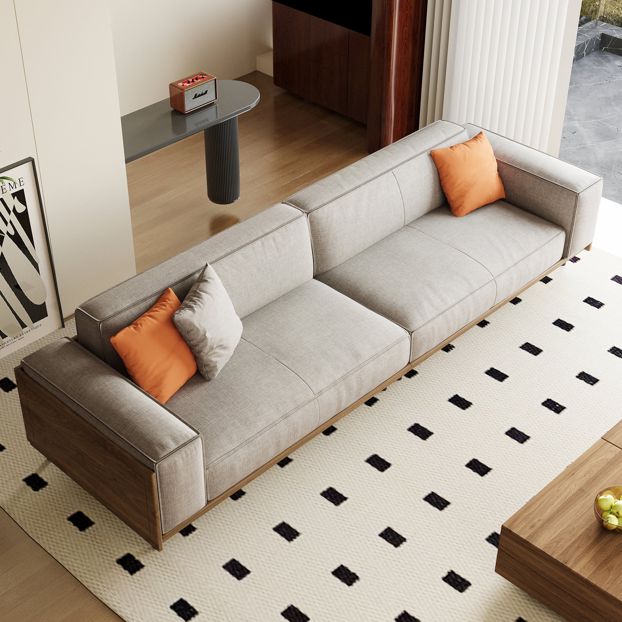 NessCarsti Mod. 4-seater sofa - Timecloud couch, wood frame/metal legs,suit office/apartment/living rm, 111.81", grey