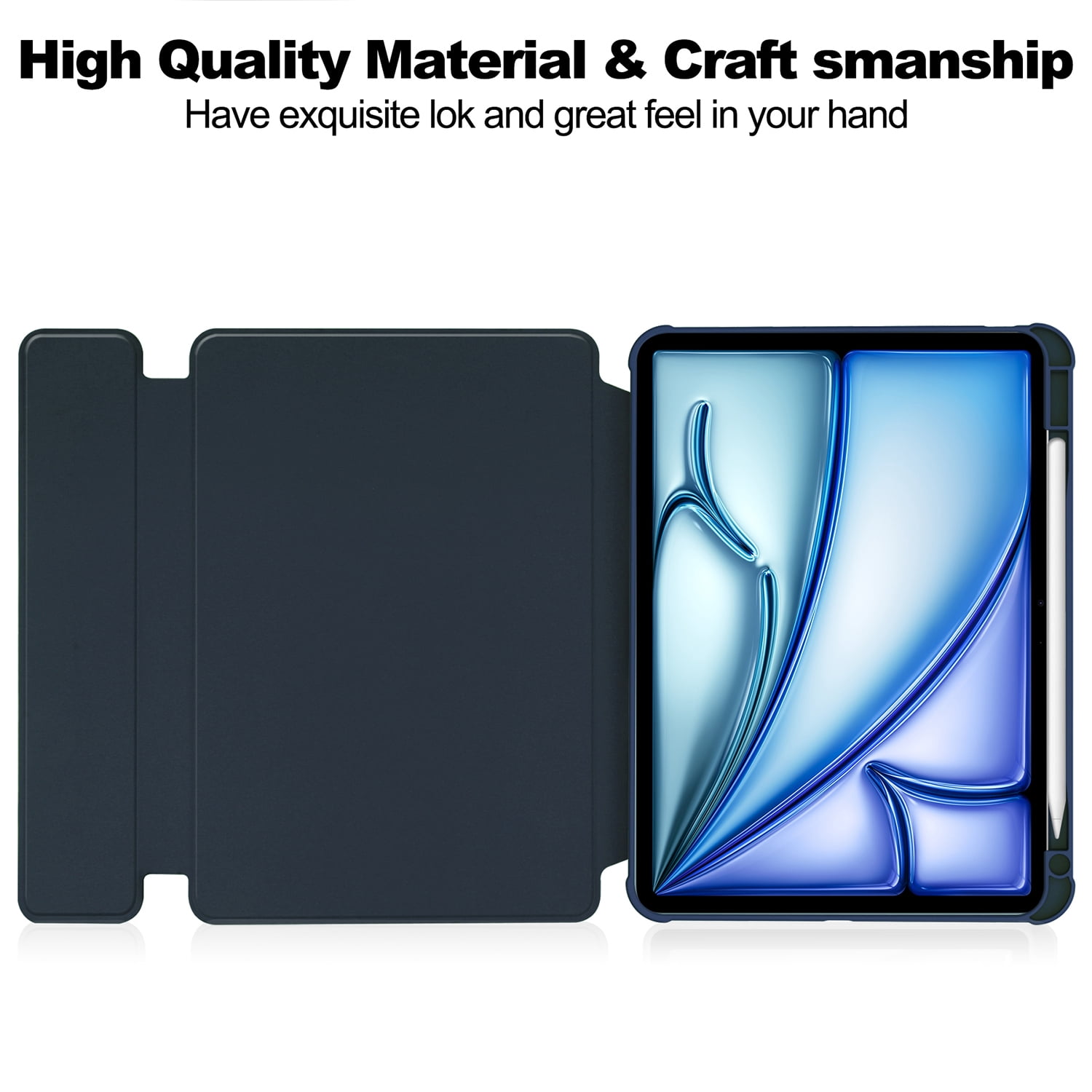 Allytechgroup iPad Pro 11 M4 2024 Case with Pencil Holder, Premium PU Leather Multi Angle Viewing Stand Anti-Scratch Auto Sleep Wake Tablet Case for Apple iPad Pro 11 Inch 2024, Darkblue