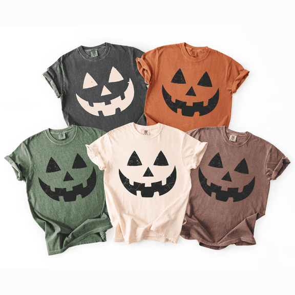 RosaWear Pumpkin Face Halloween Matching Family Group Garment-Dyed Tee