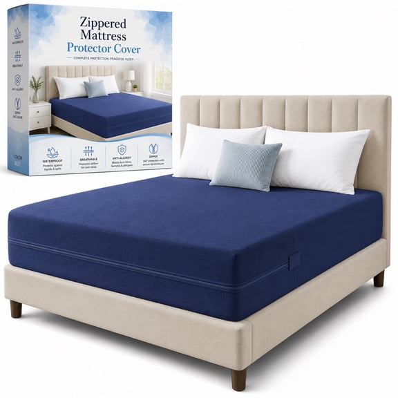 Continental Sleep, Zippered Mattress Protector Cover, Waterproof, Easy to Clean, Fits Mattress up to 9-Inch, Twin, Blue