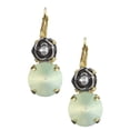 thumbnail image 3 of Light Green Pastel Swarovski Element Leverback Earring Featuring a Rose Charm in Antique Silver and a 12mm Rivoli Custom Green, 3 of 4