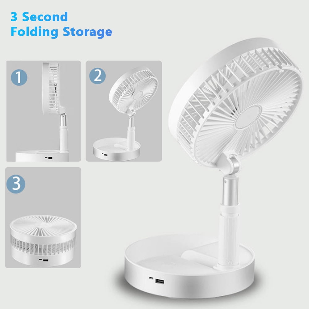 JLLOM Portable Stand Fan Folding Pedestal USB Rechargeable Telescopic Table Floor Fan
