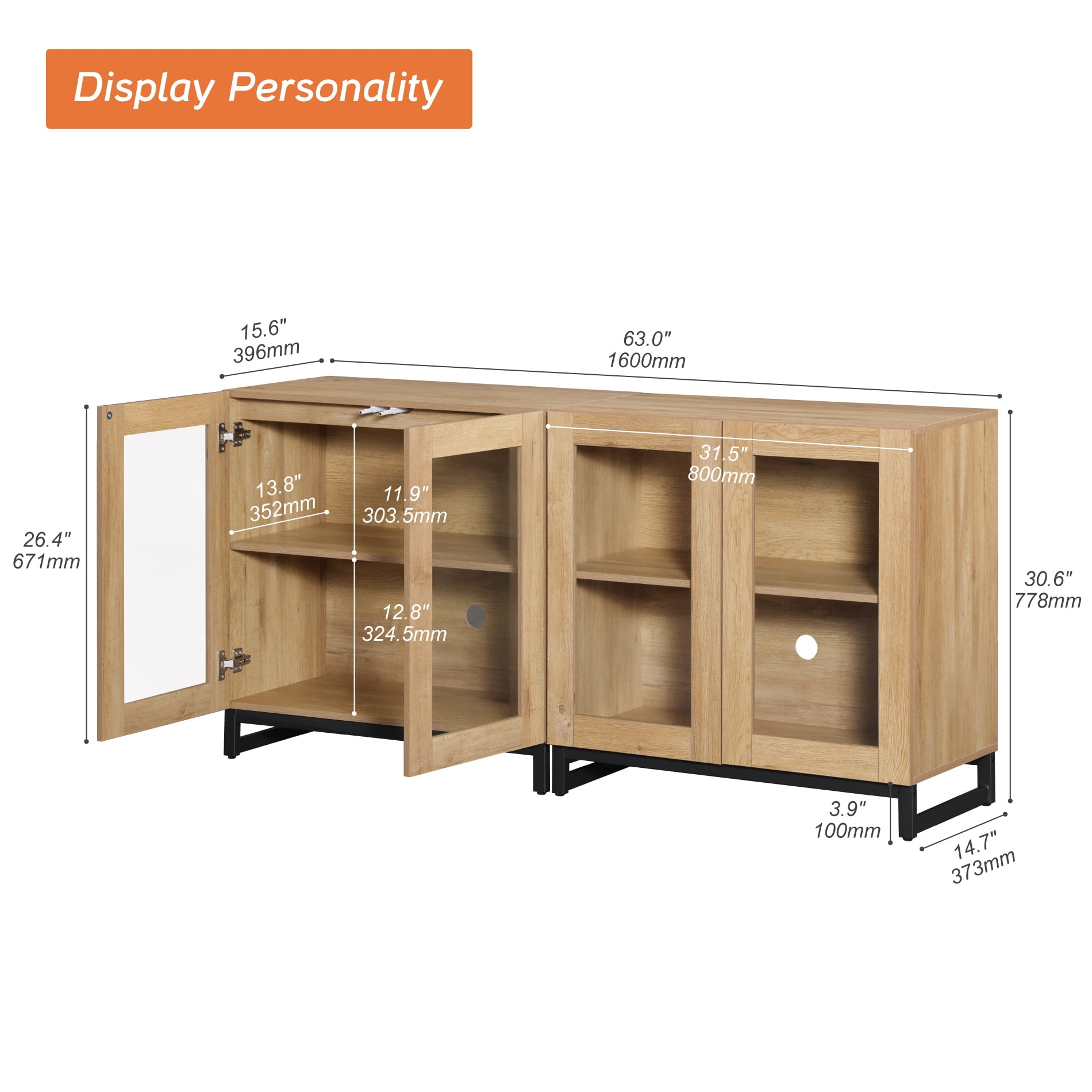 Modern TV Stand with Glass Doors, Entertainment Center TV Console with Adjustable Shelves, Media Storage Furniture up to 70 Inch TVs, Suitable for Living Room,Oak