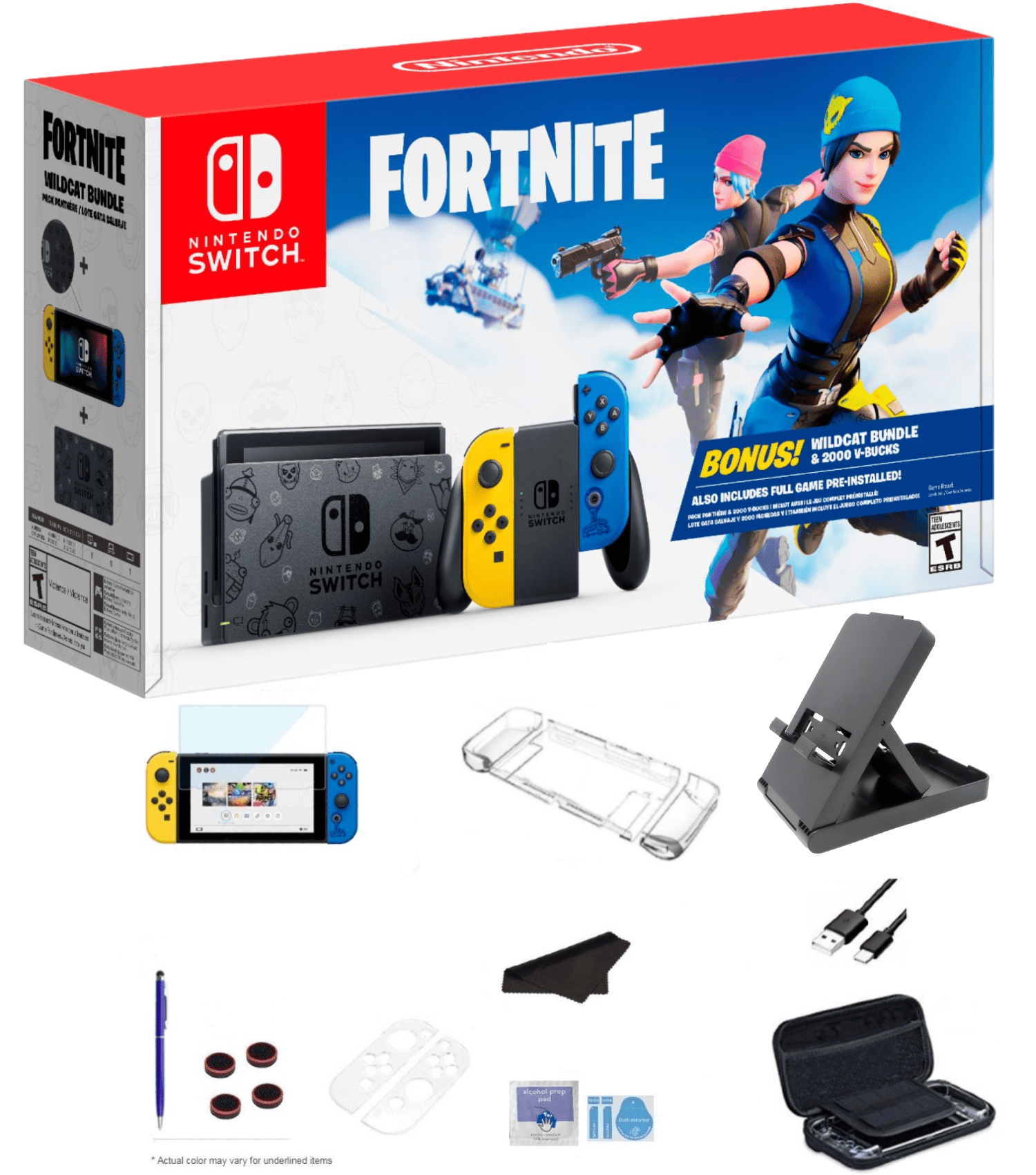 Nintendo Switch Console Wildcat Bundle Fortnite Special Edition 32GB Console - Yellow and Blue Joy-Con, Extra External 64GB Storage and Ultimate 18-in-1 Case -