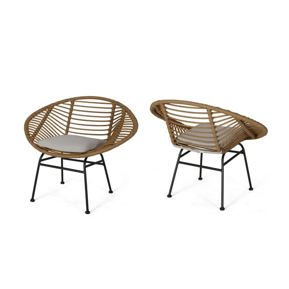 Noble House San Antonio Outdoor Faux Rattan Chairs in Brown/Beige (Set of 2)
