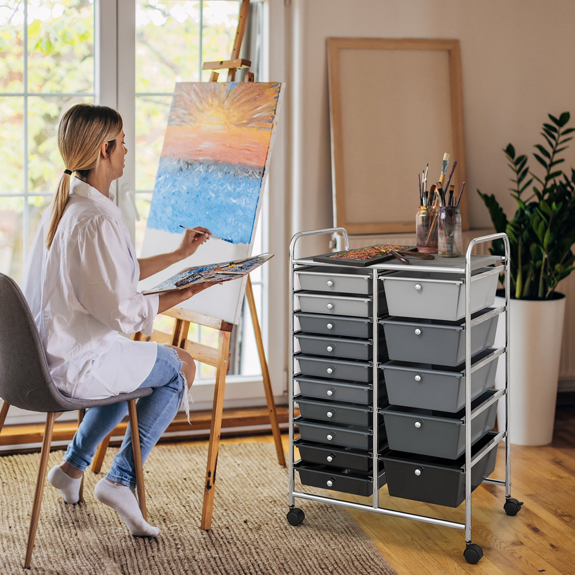 Costway 15 Drawer Rolling Storage Cart Tools Scrapbook Paper