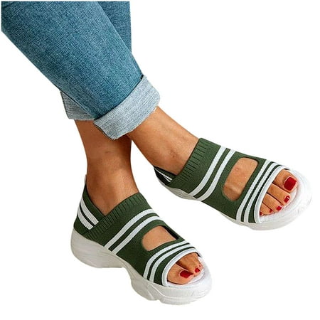

Homadles Women s Sandals- in Store Open Toe High Heel Wedge Sandals Casual New Wedge Sandals on Clearance Sandals Green Size 5.5