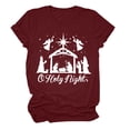 thumbnail image 1 of Gibobby Blusa Casual Para Mujer Camiseta de manga corta con cuello redondo y estampado de para mujer O Holy Night（Vino， XL), 1 of 3