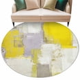 thumbnail image 2 of Yellow Large Round Rug 8 FT, Non Slip Living Room Area Carpet, Modern Geometric Grey Oil Painting Abstract Washable Soft Circle Rug Non-Shedding Floor Carpet for Bedroom Office Dining Room, 2 of 9