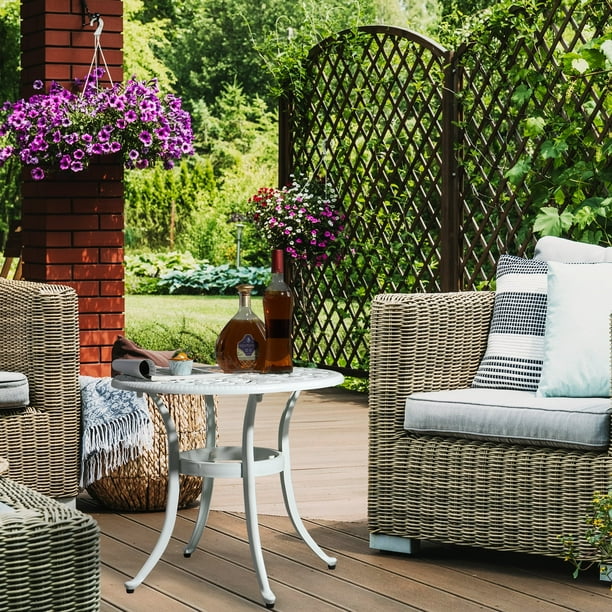 Zimtown Mesa de Aluminio Fundido, Mesa de Hierro Forjado, Mesa Redonda para Jardín, Piscina, Terraza, Césped, Blanco