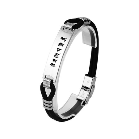 Stylish Blessing Sanskrit Om mani Padme Hum Layered Silicone Bracelet for Men Women Buddhist Meditation Mantra Praying Bangle Tibetan Amulet Jewelry Gifts for Anniversary Birthday, 8.26''