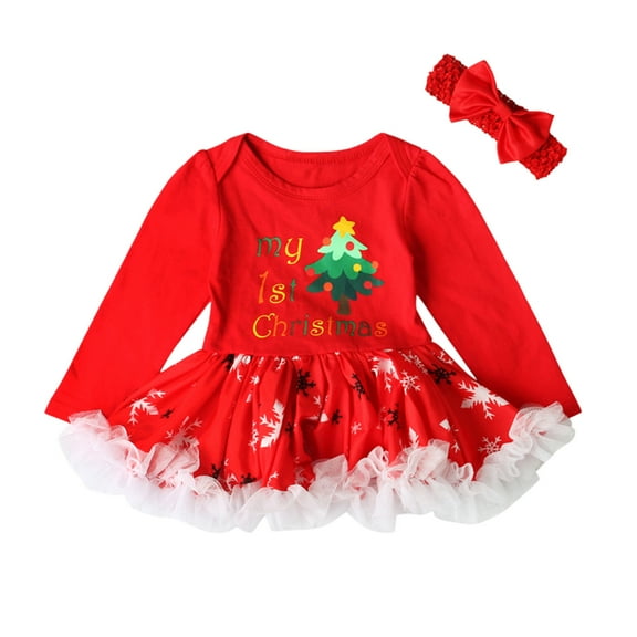 SDJMa Toddler Kid Baby Girl Full Sleeves Christmas Trees Skirt Headband Clothes Sets
