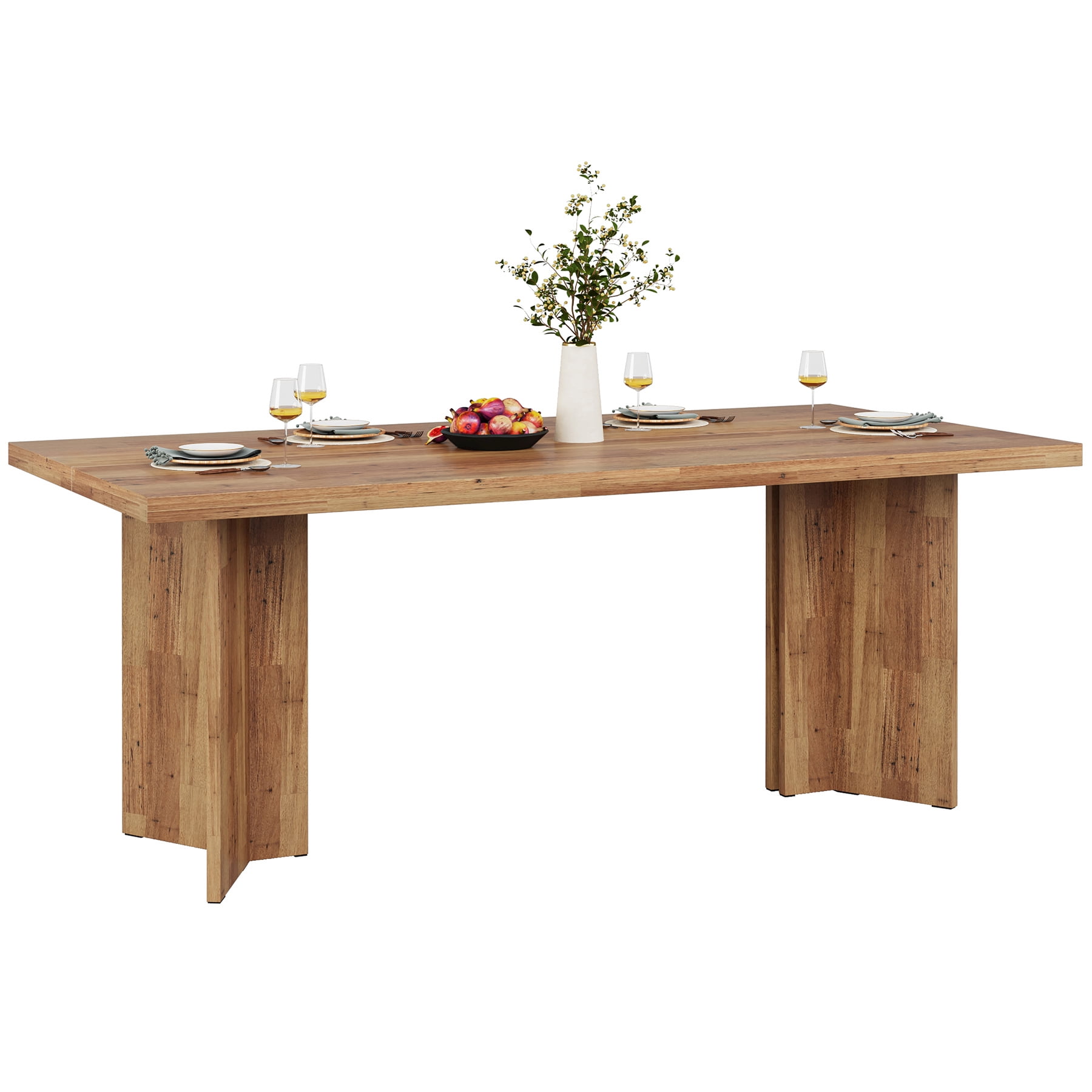 Fnova 63" Rectangular Modern Dining Table, Wooden Modern Kitchen Table for 6 People for Dining Room, Warm Brown (Chairs Not Included)