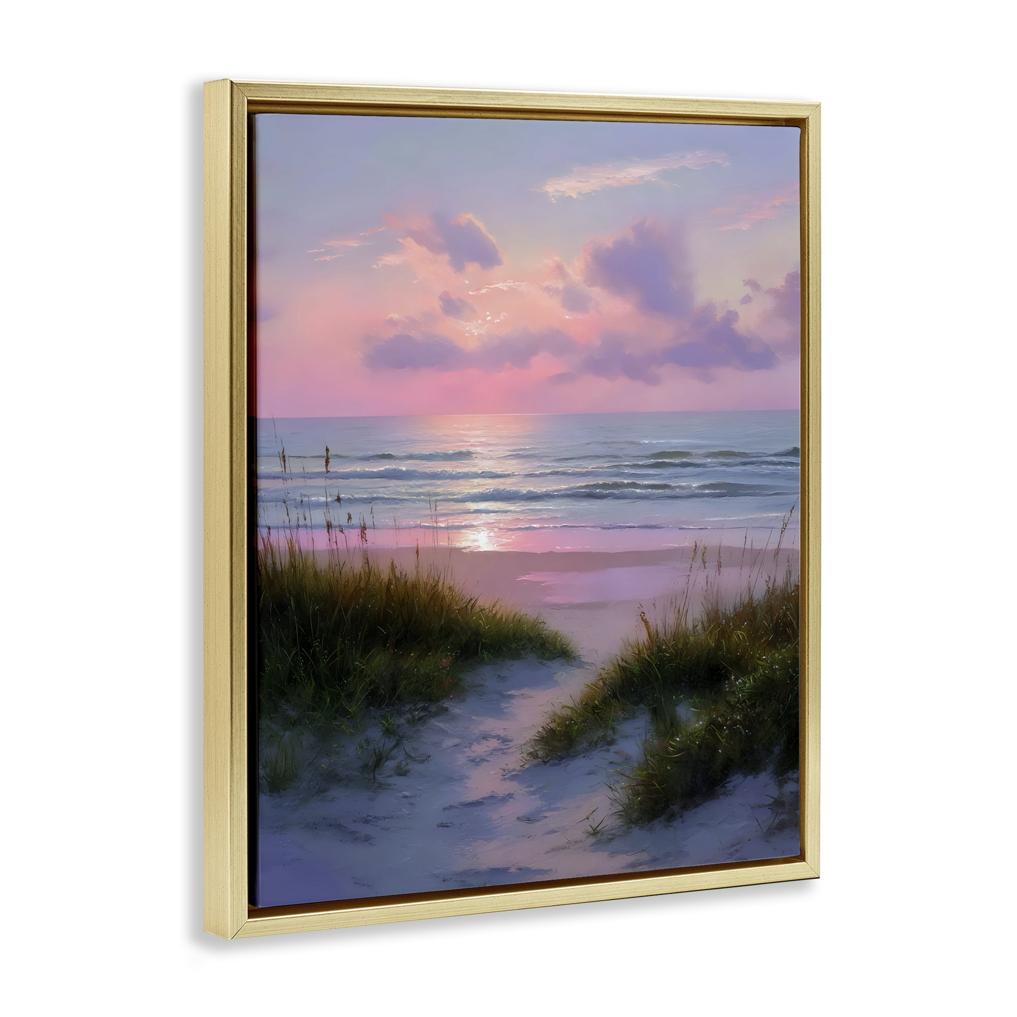 Stupell Industries Romantic Beach Sunset in Pink Gold Framed Floater Canvas Wall Art, design by Franklyn Gregory