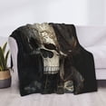 thumbnail image 3 of Honeii Gold Pattern Skull print throw blanket, crafted from cozy cotton flannel, offers versatile home decor as a bedding suitable for all seasons.-60"x50", 3 of 6
