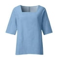 thumbnail image 6 of ManxiVoo Women's Square Neck 3/4 Sleeve Top Breathable Cotton Blend Solid Color Casual Shirt Relaxed Fit Modern Tops XXL Size Sky Blue, 6 of 6