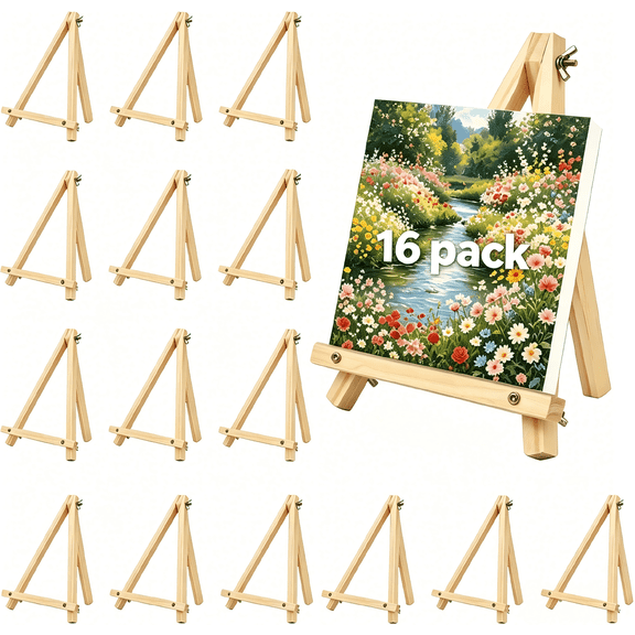 16 Pack 9 Inch Easel for Painting, Wooden Easel Stand Canvas Stand for Sign Table Top Small Art Easel for Artists and Students