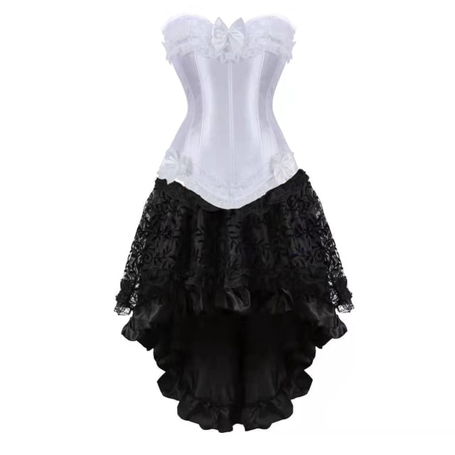 Grebrafan Steampunk Corsets à Fermeture Éclair Bustiers avec Jupe pour Femmes 6TG Blanc