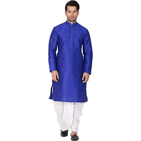 

Royal Kurta Dupion Silk Kurta Dhoti For Men (44 Blue-White)