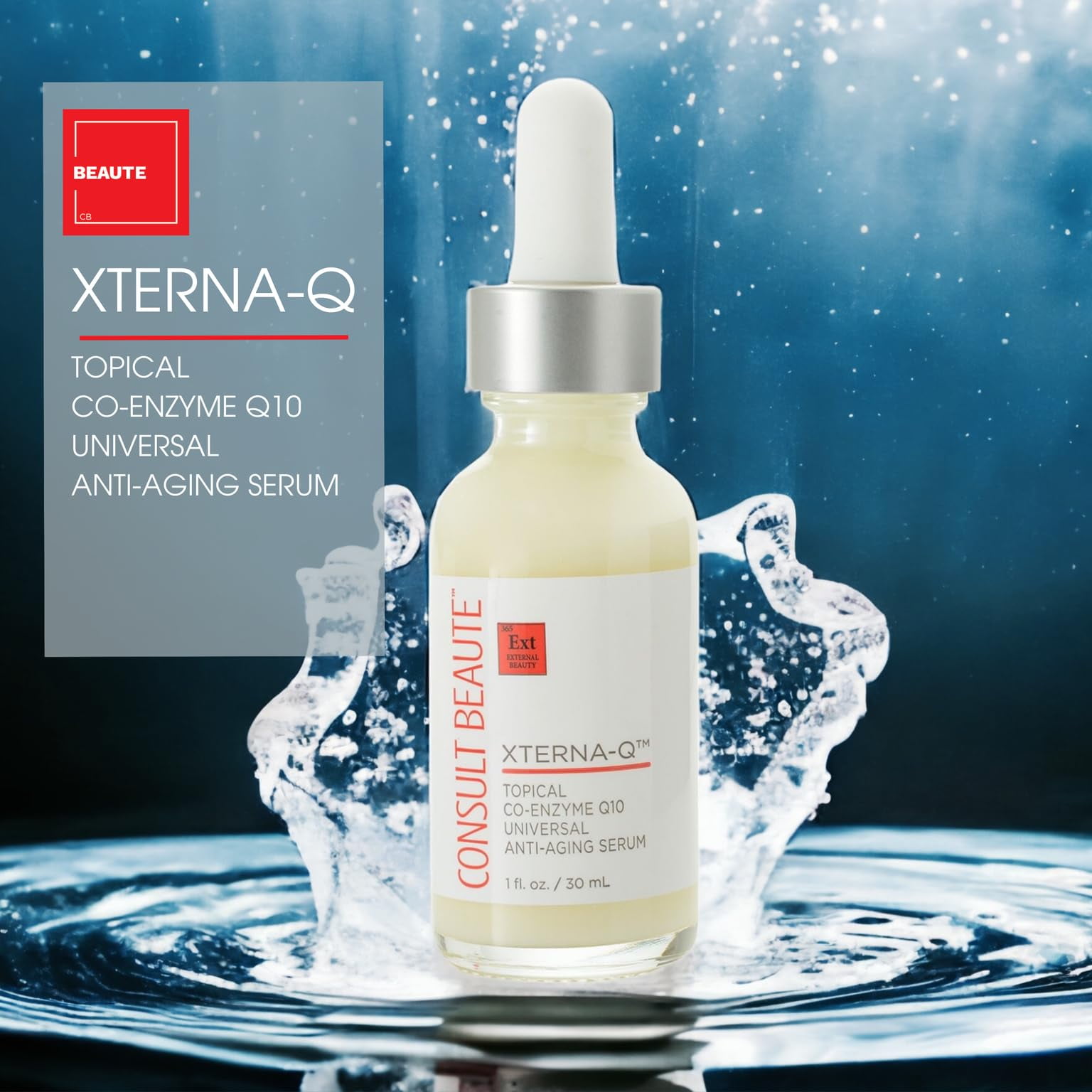 Consult Beaute Xterna-Q Topical CO-Enzyme Q10 Universal Anti-Aging Serum for Face and Neck 1 oz. - CoQ10 Peptides - Bergamot Fruit Oil - Antioxidant Skin Care