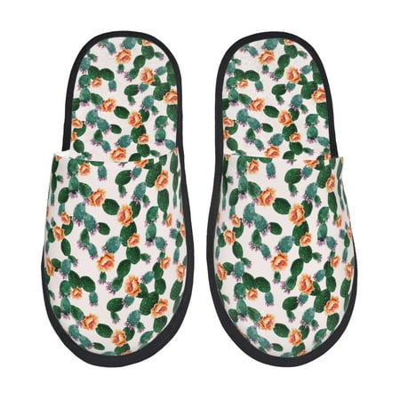 

Qekee Cactuses print Slippers for Women and Men Fluffy Cute Cozy House Slipper Funny Furry Bedroom Slippers for Women Indoor -Medium