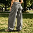 thumbnail image 5 of Bxsruta Womens Cargo Pants Wide Leg Baggy Joggers Drawstring Elastic Waist Casual Trousers with Pockets, 5 of 7