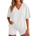 thumbnail image 2 of vigerkar 2 Piece Sets for Women Summer 2026 Lounge Short Set Spring Matching Biker Shorts V Neck Oversized Shirt Clothing (White, XXL), 2 of 9