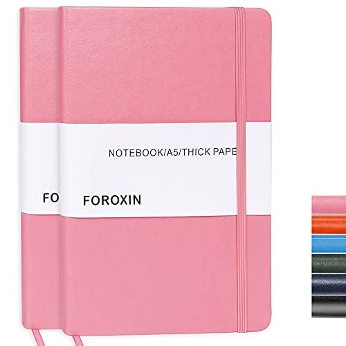 Dark Blue Faux Leather Hard Cover Notepad for Women & Men 192 Pages Hardcover Diary with Fine Inner Pocket FOROXIN A5 Ruled Journal Notebooks 8.3' x 5.7' 80gsm Thick Paper