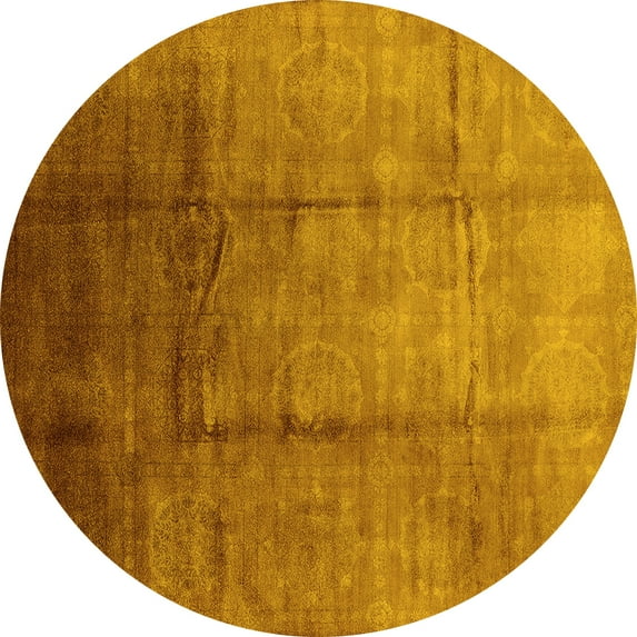 Ahgly Company Machine Washable Indoor Round Oriental Yellow Industrial Area Rugs, 5' Round