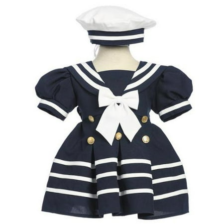 Little Girls Navy White Bow Dress Hat Sailor Outfit 2-4T