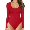 thumbnail image 1 of Gibobby Body para mujer con control de barriga Mono de manga larga con cuello Rojoondo y cuello Rojoondo para mujer (Rojo, S), 1 of 4