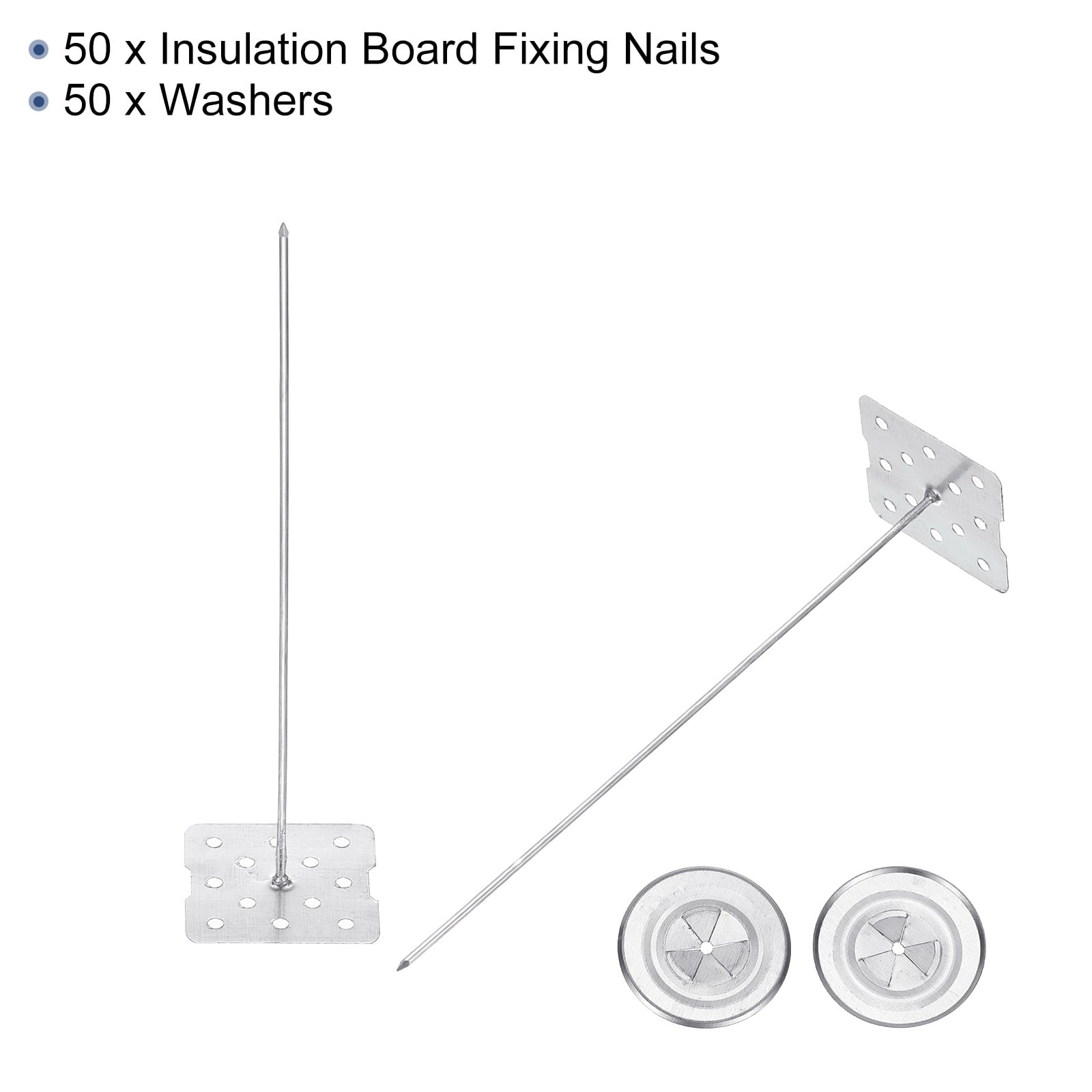 120mm Perforated Insulation Pins with Round Washer,50 Sets 2in Insulating Nails Wall Plug for Fixing Foam Boards to Wall or Ceiling