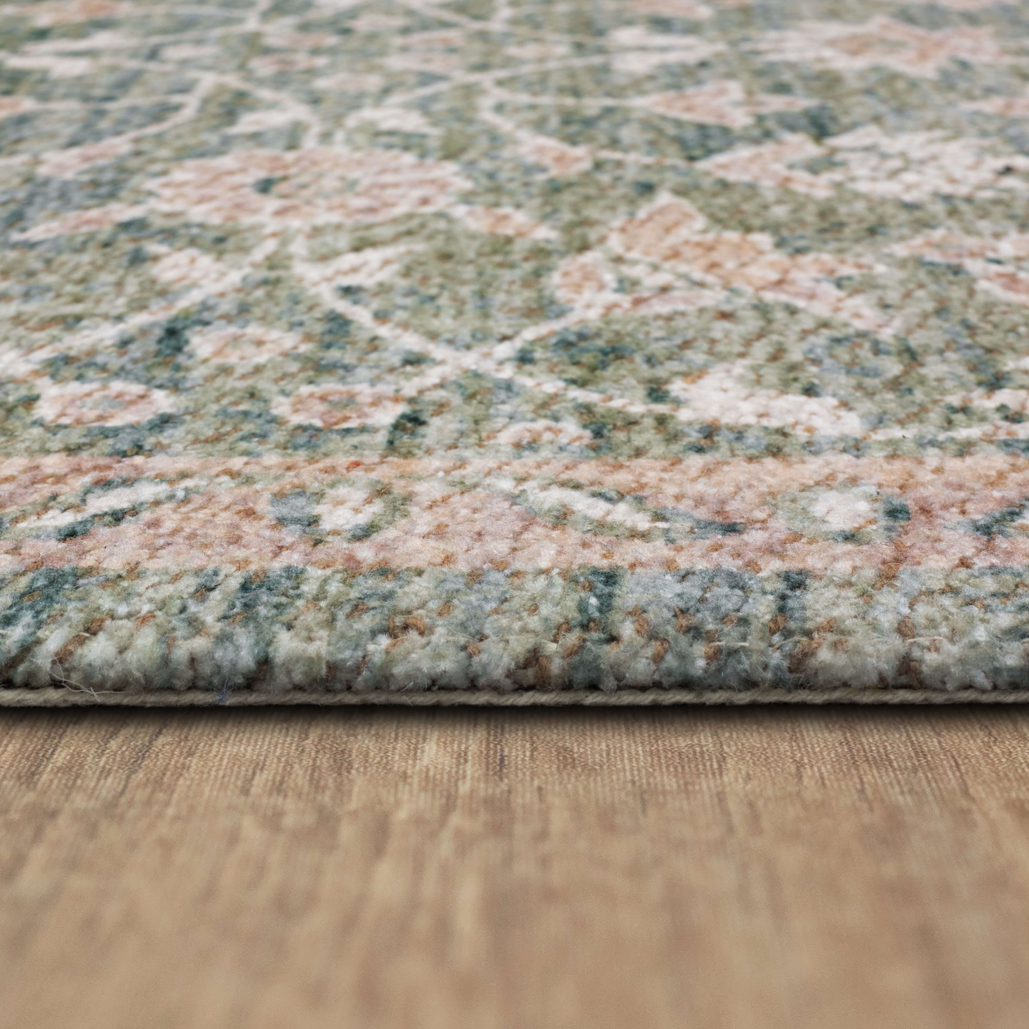 Mainstays Zula Jardin Low Pile Stain/Fade Resistant Polyester Indoor Runner Rug, Green, 1'10" x 6'