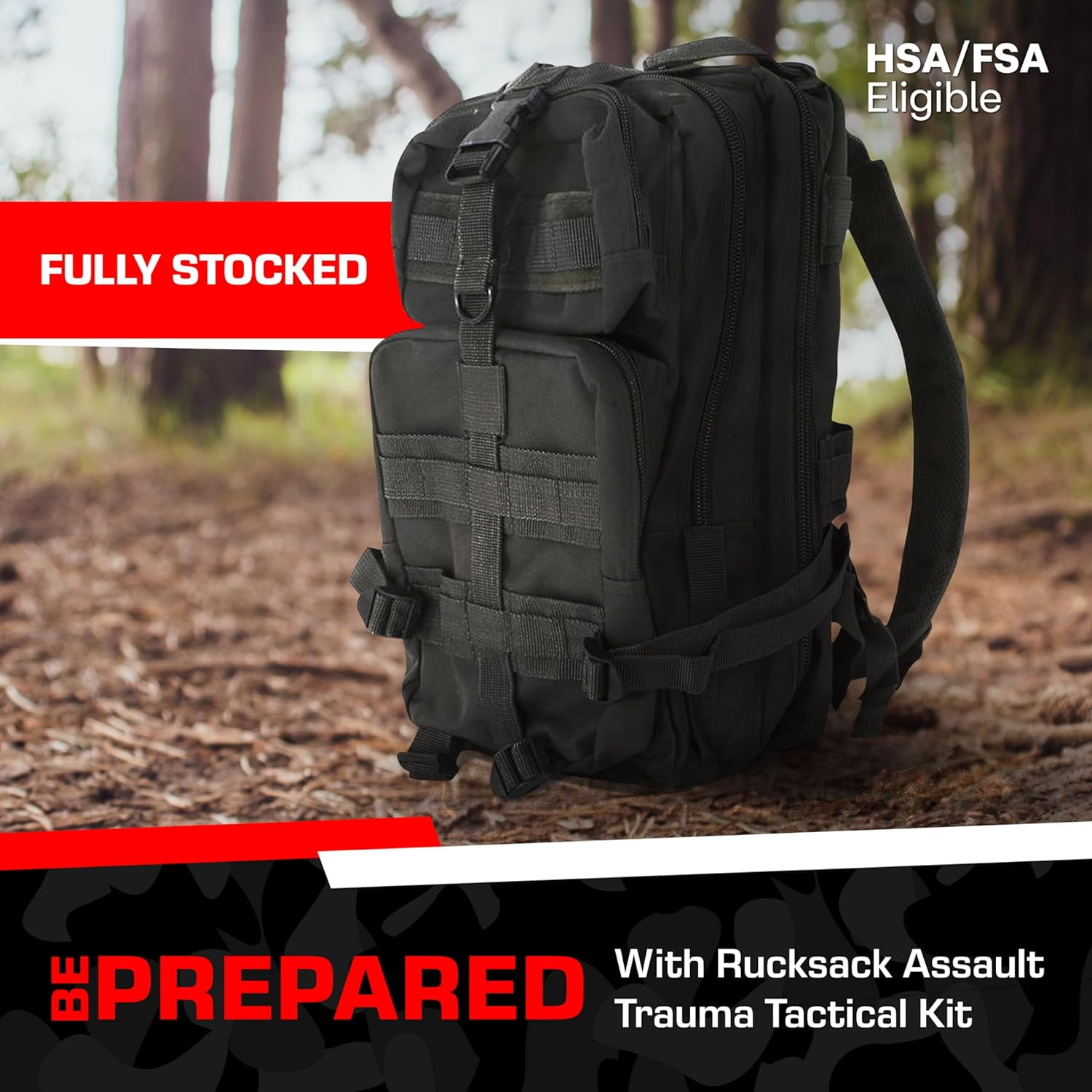 MEDITAC Rucksack Trauma Kit Feat. Tight Bandage, Chest Seal, Israeli Bandage and Gauze Dressing – Black