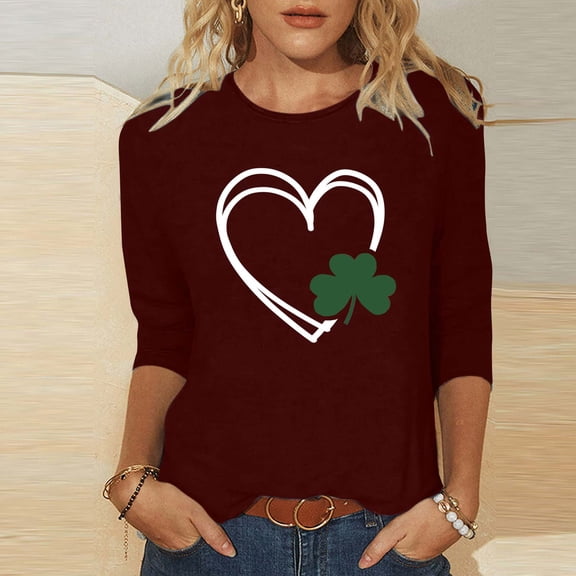 Pincandy Women's St. Patrick's Day Lucky Print Round Neck Raglan Long Sleeve Loose Sweatshirt