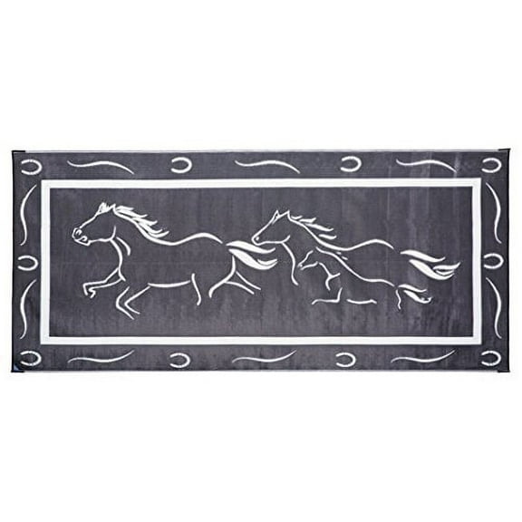 Ming's Mark GH8181 8' x 18' Galloping Horses Mat, Black/White