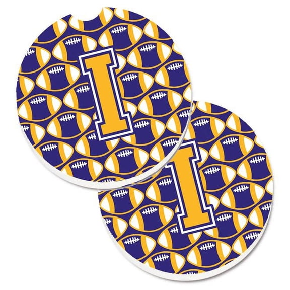 Carolines Treasures Letter I Football Purple and Gold Set of 2 Cup Holder Car Coasters Large multicolor