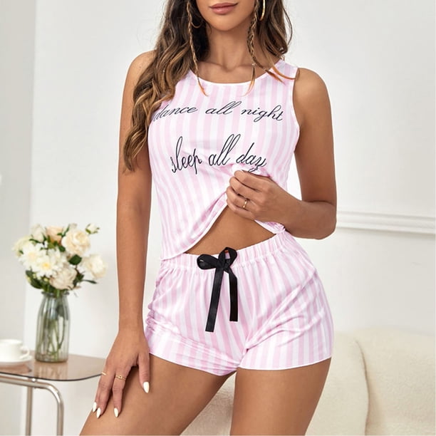 MKLEKYY Pantalones Cortos Deportivos para Mujer, Nuevos Pantalones Cortos Estampados Sin Mangas para Mujer, Pijamas para Mujer, Ropa de Casa