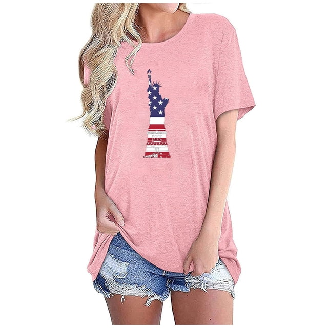 Tops Cortos para Mujeres Bandera de Moda Impresa Cuello Redondo, Camiseta de Manga 3/4 para Uso Diario, Casero Y Cómodo