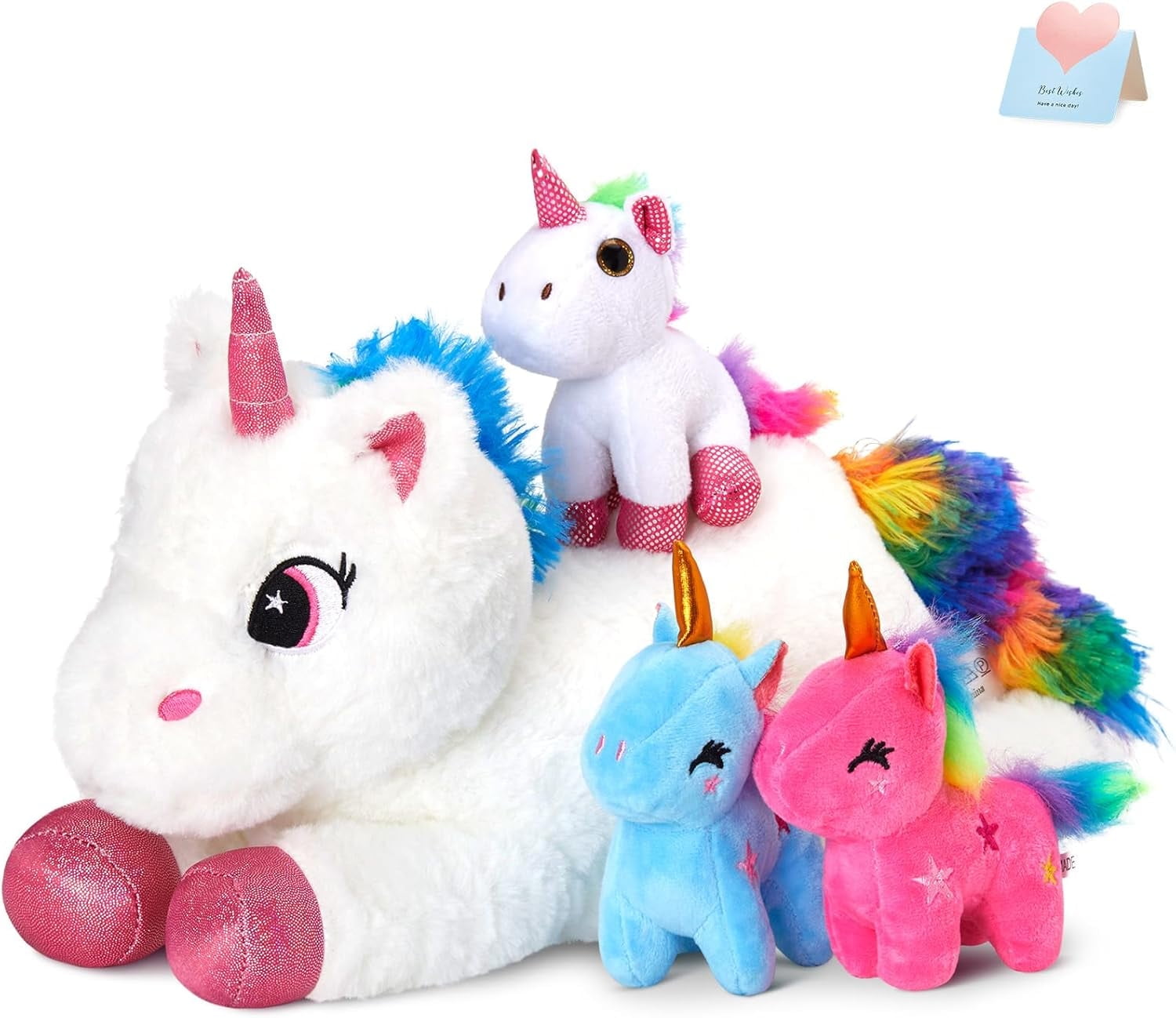 Houwsbaby Unicorn Mommy Stuffed Animal with 3 Babies Inside,4 in 1unicorn Plush Toy,Present for Boys Girls Kids Birthday Festival Christmas