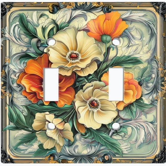 Metal Light Switch Wall Plate Outlet Cover (Printed Image of Rustic Flowers - Double Toggle)