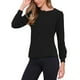 thumbnail image 4 of Camisas de punto acanalado de manga larga para mujeres, blusas casuales de botón, tops de cuello redondo, camisa Henley de moda, XS, negra, 4 of 6