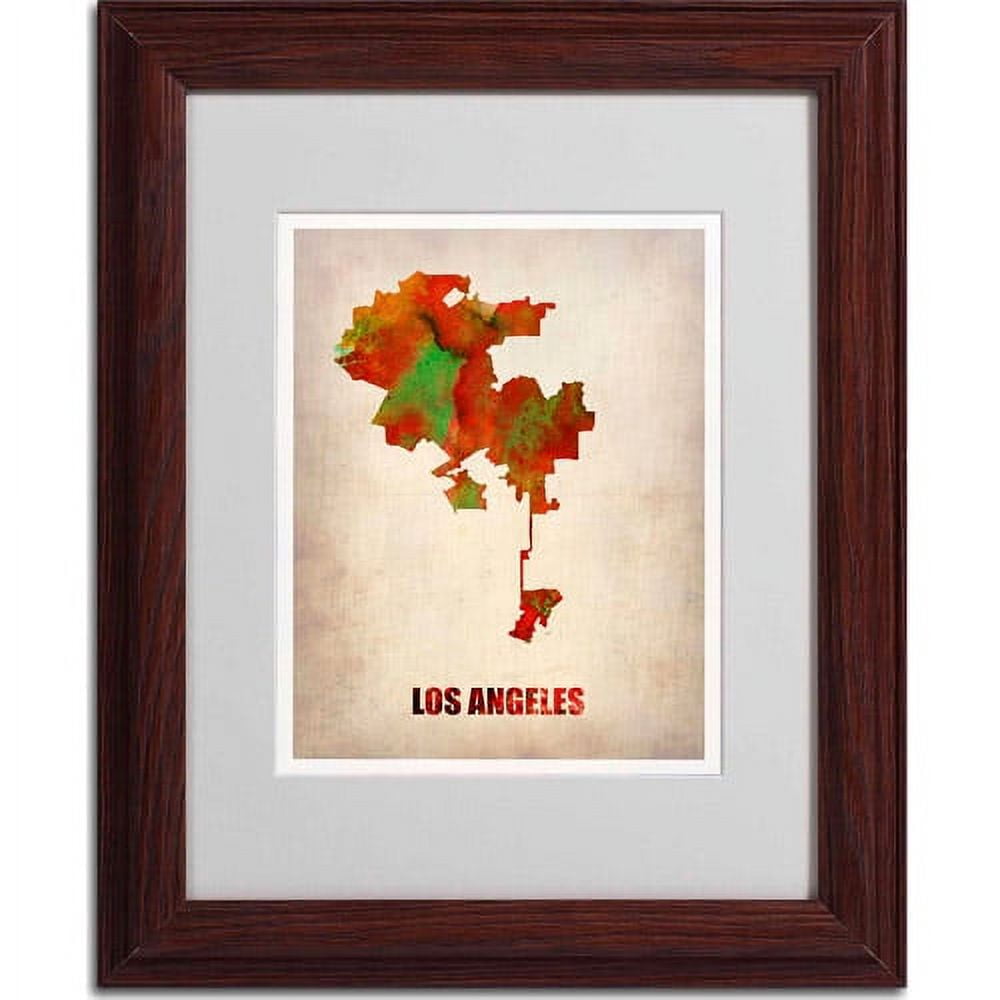Trademark Fine Art "Los Angeles Watercolor Map" Matted Framed Art by Naxart, Wood Frame