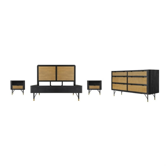 Armen Living Saratoga 4-Piece Modern Wood Queen Bedroom Set in Black