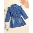 thumbnail image 2 of Xingqing Robe d'Automne pour Filles, Mode, Volants, Manches Longues, Simple Boutonnage, Col Rabattu, Robe Trapèze, Bleu, 6-7 Ans, 2 of 7