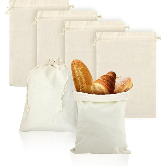 6 Pcs Large Linen Bread Bags, 15 x 12 Inch Linen Bread Bags for Hemade Bread, Reusable Drawstring Bread Bags, Natural Sourdough Bread Bags Handmade Food Storage for Bakery Natur